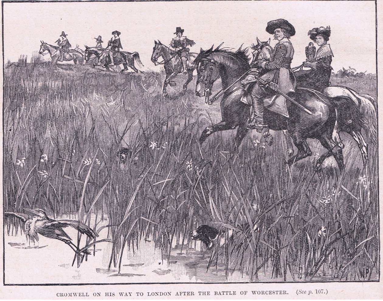 Cromwell a caminho de Londres após a Batalha de Worcester em 1651 de Walter Stanley Paget