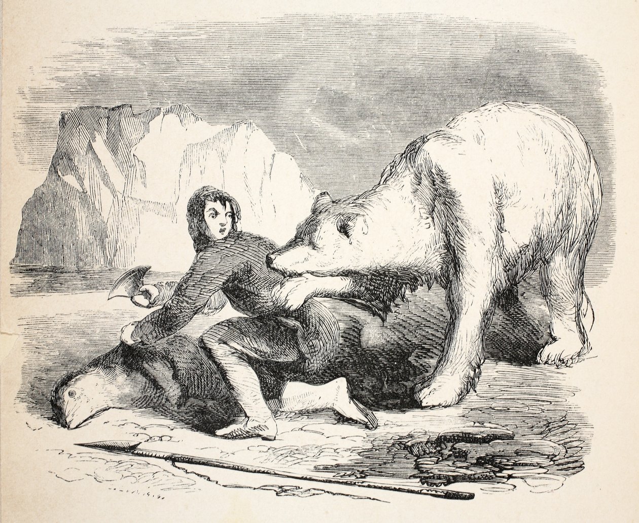 O jantar do groenlandês é apropriado por um urso, 1859 de Walter William May