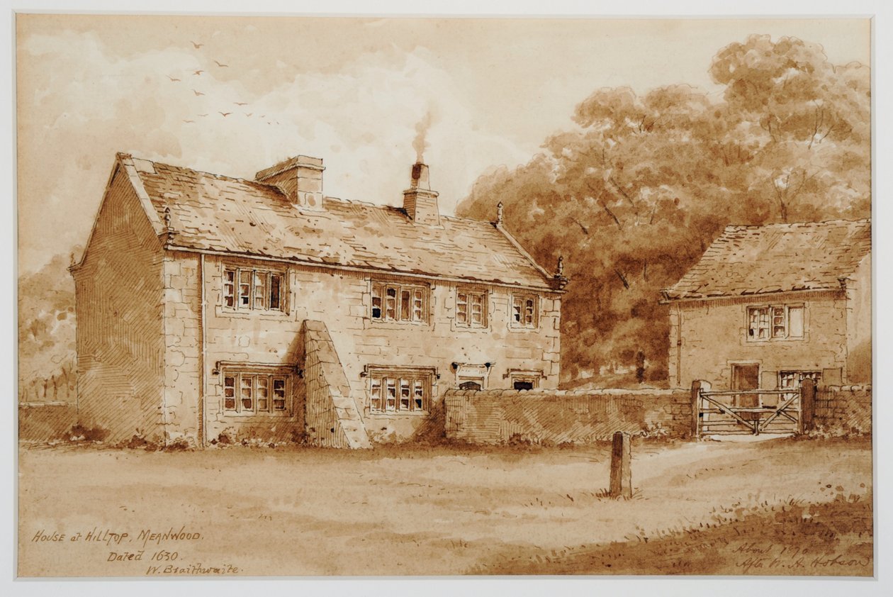 Casa no cimo da colina, Meanwood, c.1870 (esferográfica e tinta) de Walter Braithwaite