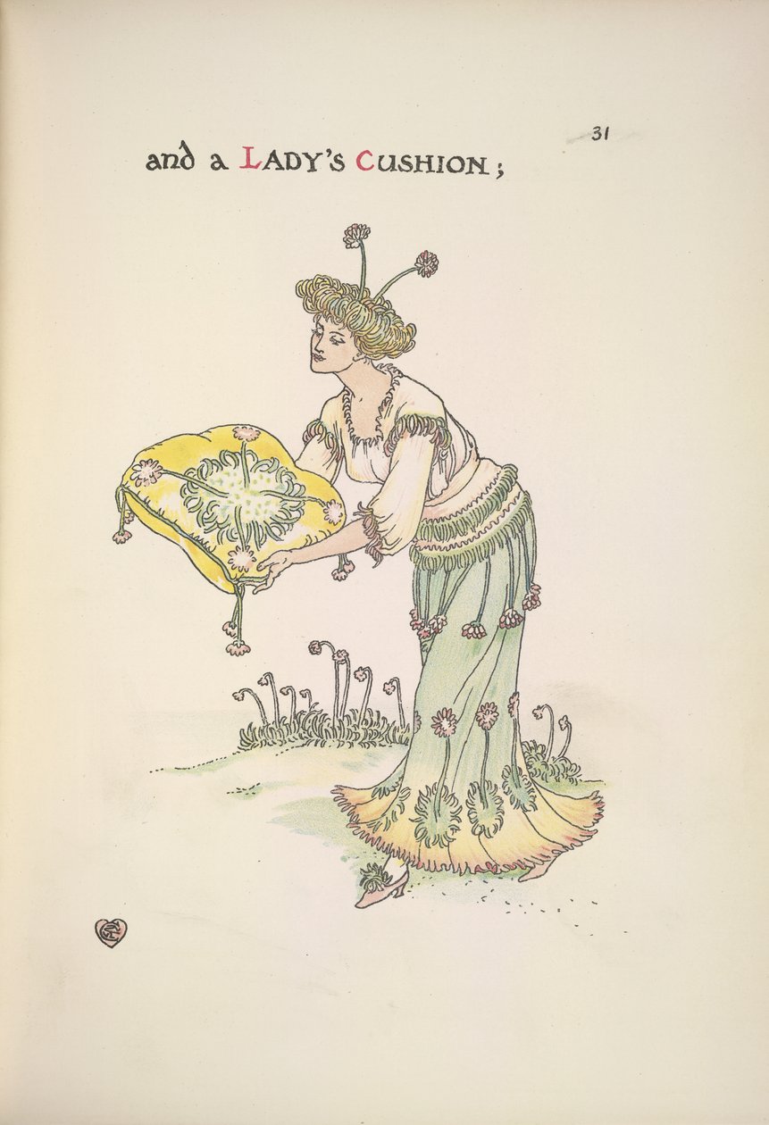 Uma senhora segurando uma almofada de Walter Crane