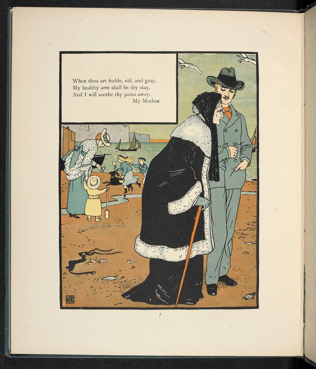 Um homem com a sua mãe numa praia. de Walter Crane