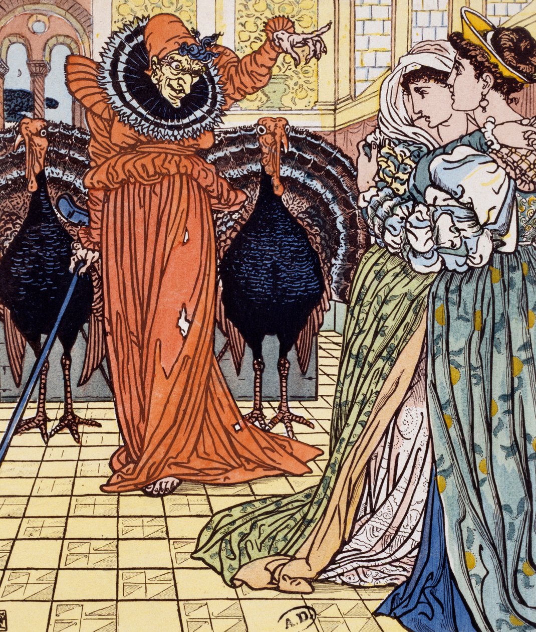 Aparição de bruxa acompanhada por dois pavões, Gravura de desenho de Walter Crane (1845-1915) de Walter Crane