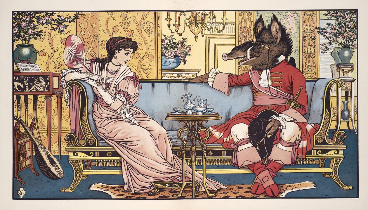A Bela e a Besta, pub. 1874 (cor litho) de Walter Crane
