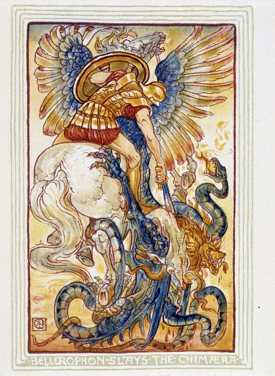 Bellerophon combat les chimeres - em "A wonder book for girls and boys", doente. por Walter Crane de Walter Crane