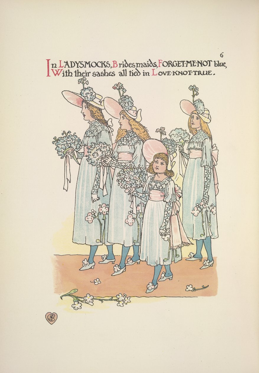 Damas de honra no esquecimento de mim e não de azuis ladysmocks de Walter Crane