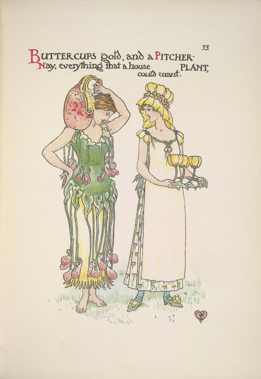 Manteiga de ouro e planta de jarro. Duas jovens mulheres de Walter Crane