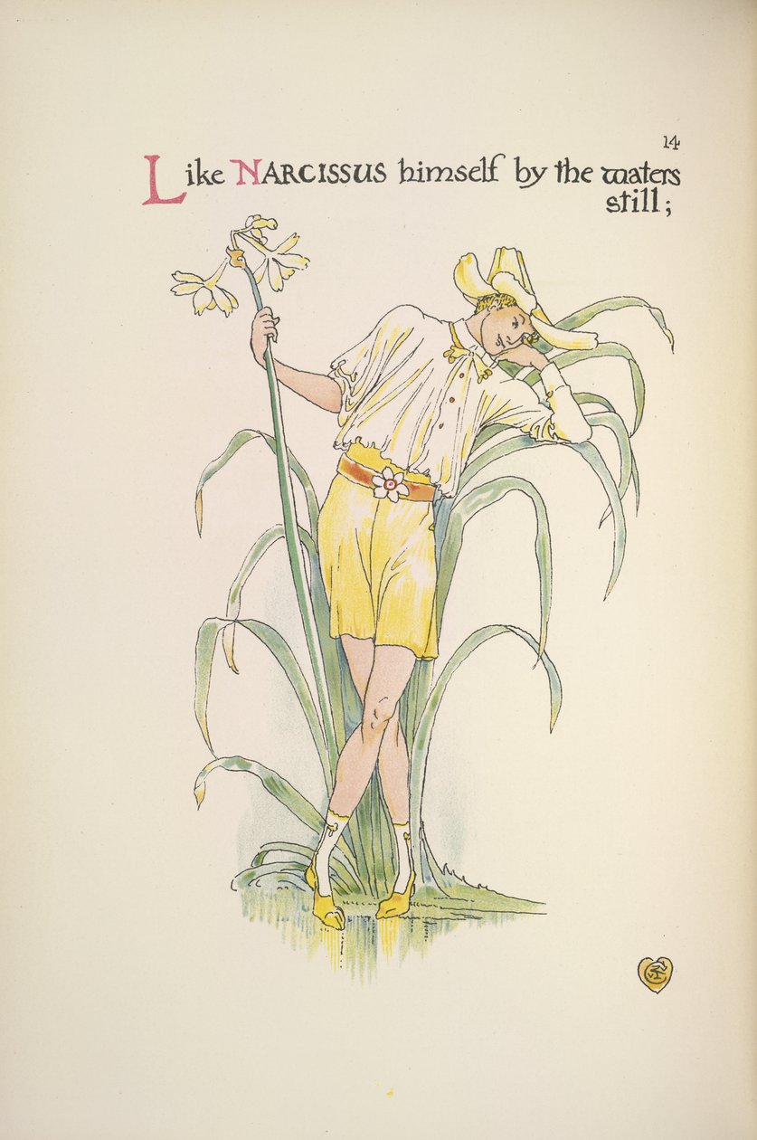 Junto à água está imóvel. Um jovem parado junto à beira da água de Walter Crane