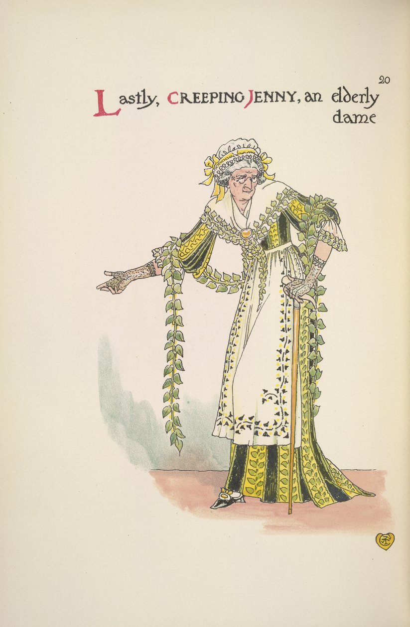 Jenny Rastejante. Uma senhora idosa que usa uma bengala de Walter Crane