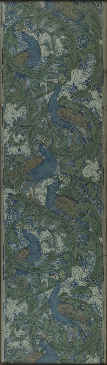 Painel recortado de papel de parede de figueira e pavão, c.1895 (papel impresso em bloco) de Walter Crane