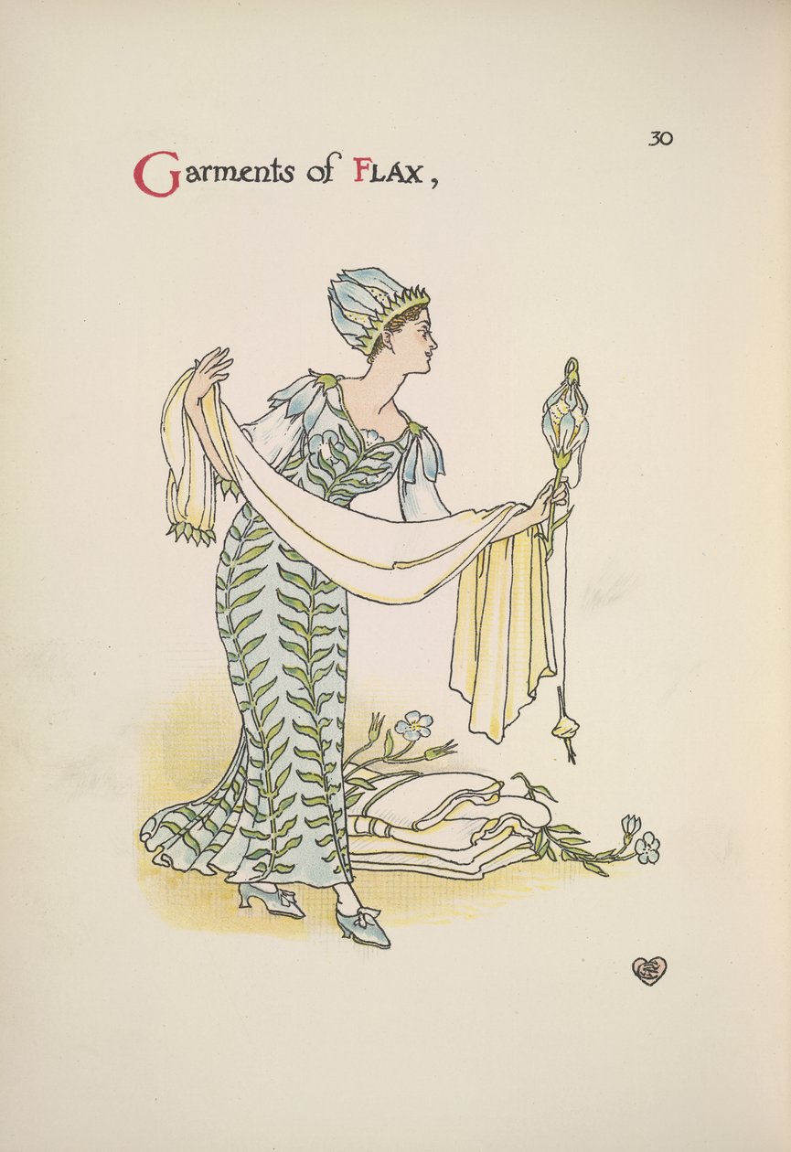 Roupas de linho. Uma mulher segurando um xaile de Walter Crane