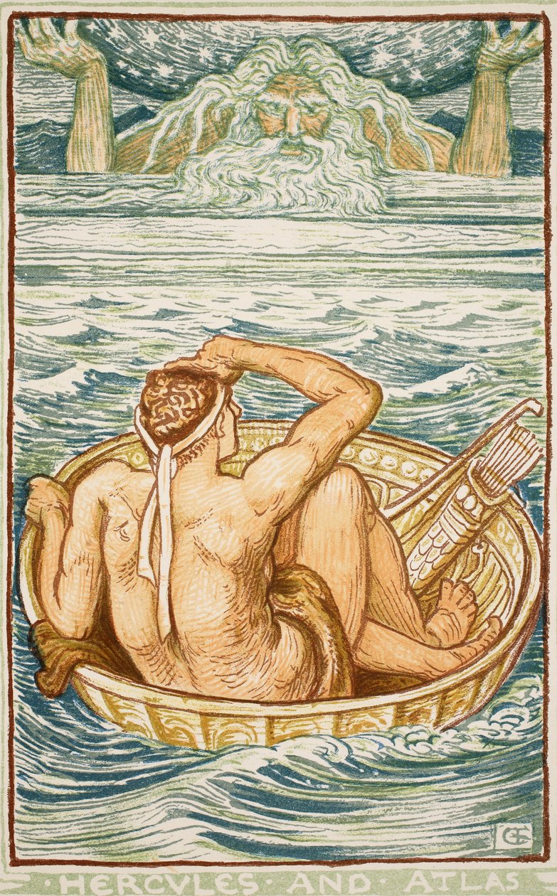 Hercules e Atlas, ilustração de &39;Um livro de maravilhas para meninas e meninos&39; por Nathanial Hawthorne, 1852 de Walter Crane