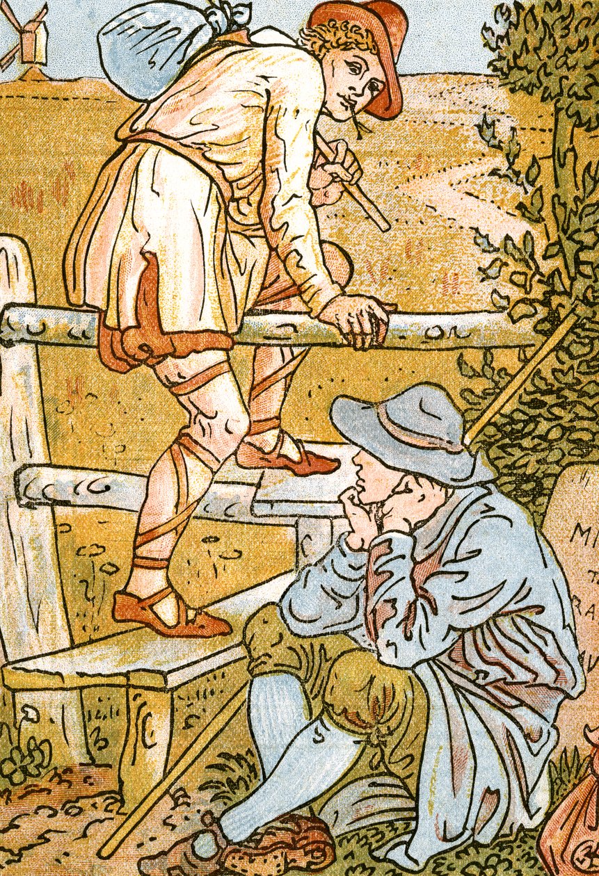 Jog On, Jog On, ilustração de música de Pan-Pipes, Um livro de canções antigas, recém-arranjado e com acompanhamentos de Theo. Marzials, publicado em Londres por George Routledge & Sons, 1884 (de de Walter Crane