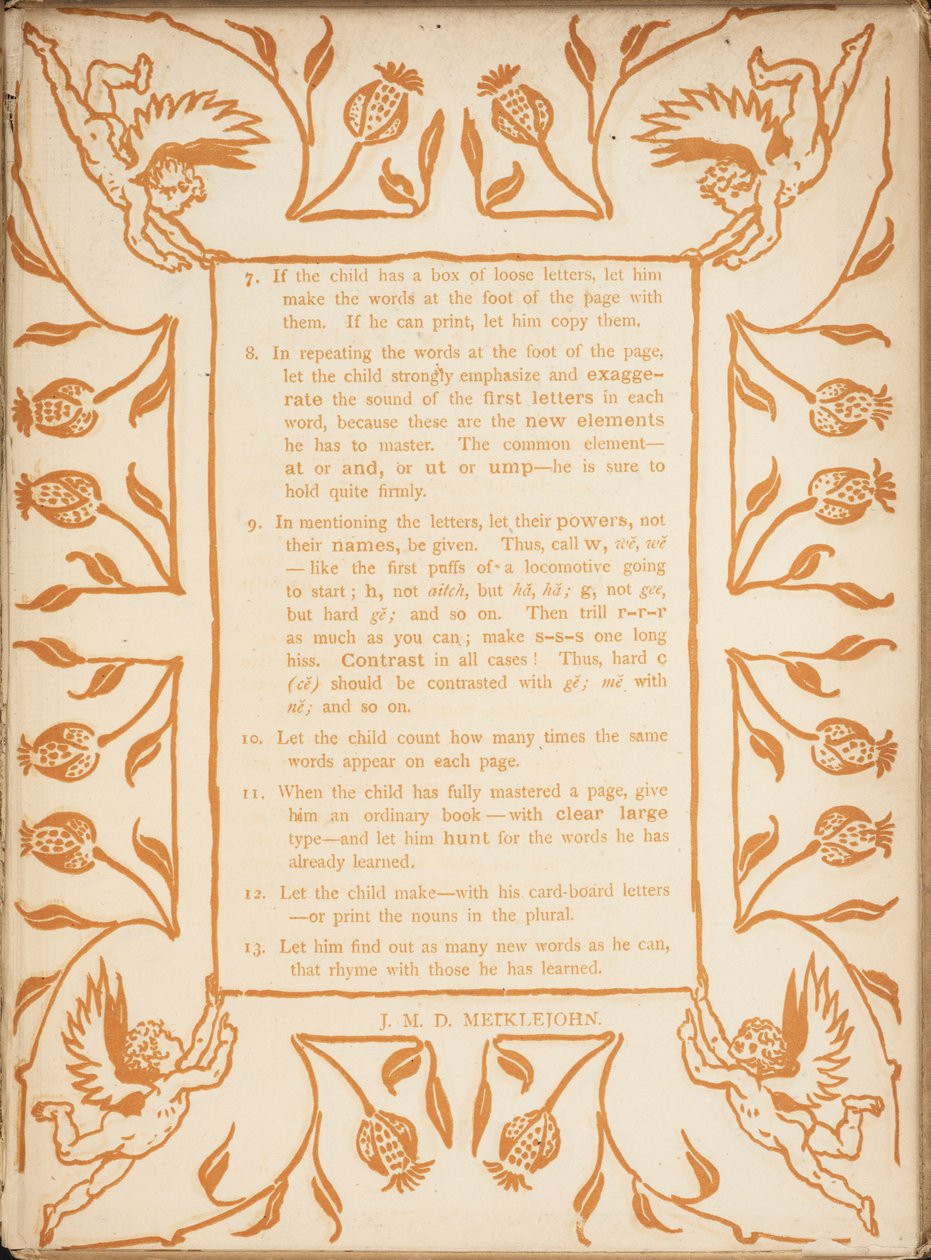 Método de ensino da Primária de Ouro. Bordos florais com querubins. de Walter Crane