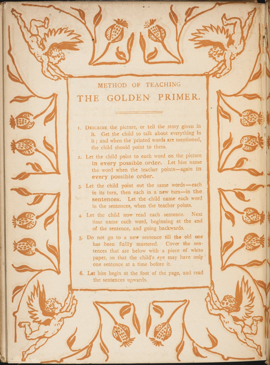 Método de ensino da Primária de Ouro. Bordos florais com querubins. de Walter Crane