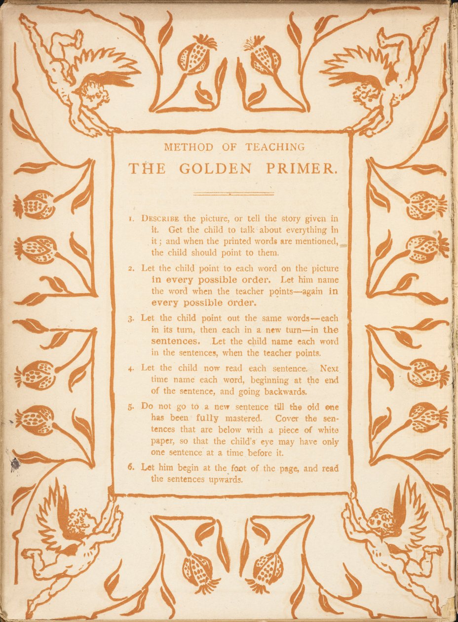 Método de ensino da cartilha dourada. Borda floral, com querubins. de Walter Crane