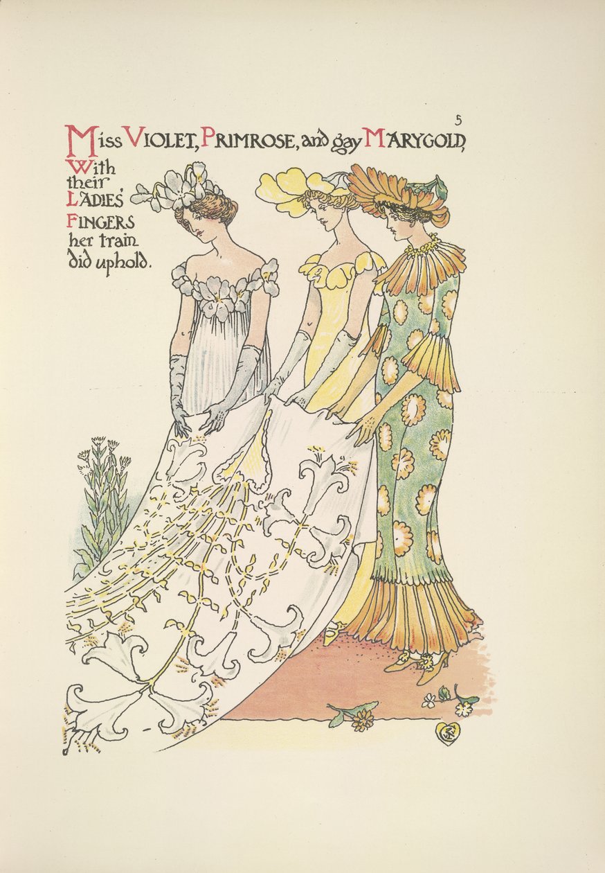 Miss Violet, Primrose e Marygold gay. Três jovens senhoras de Walter Crane