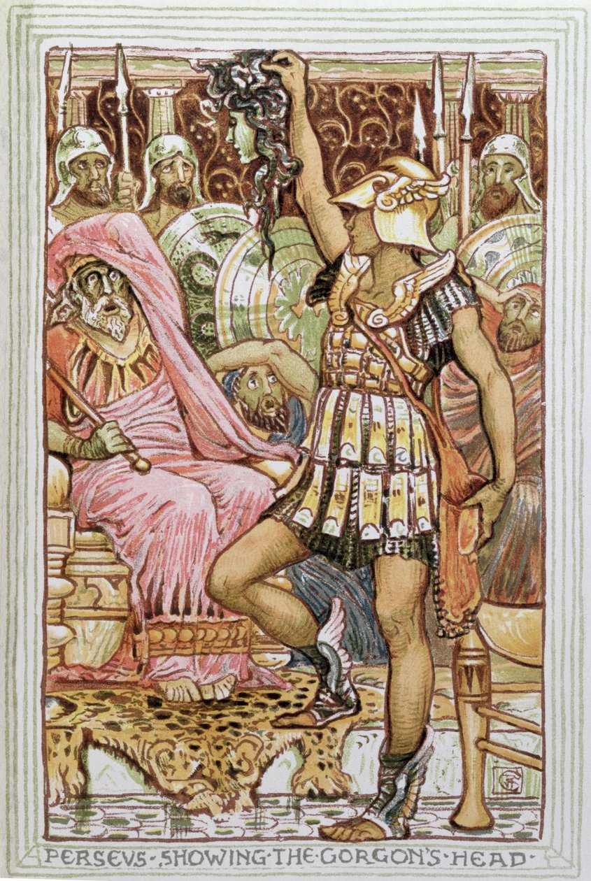 Perseu mostrando a cabeça de Gorgon, ilustração para &39;The Greek Mythological Legend&39;, publicado em Londres, 1910 de Walter Crane