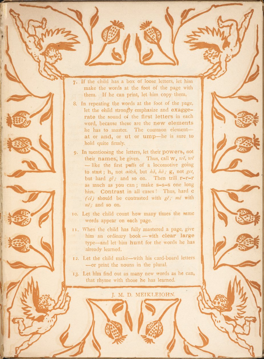 Instruções de leitura para uma criança. Uma borda floral, com querubins. de Walter Crane