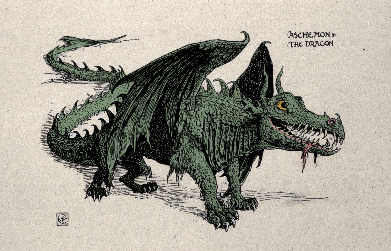 Representação do dragão mitológico Ashchemon Drawing de Walter Crane, de 1899. de Walter Crane