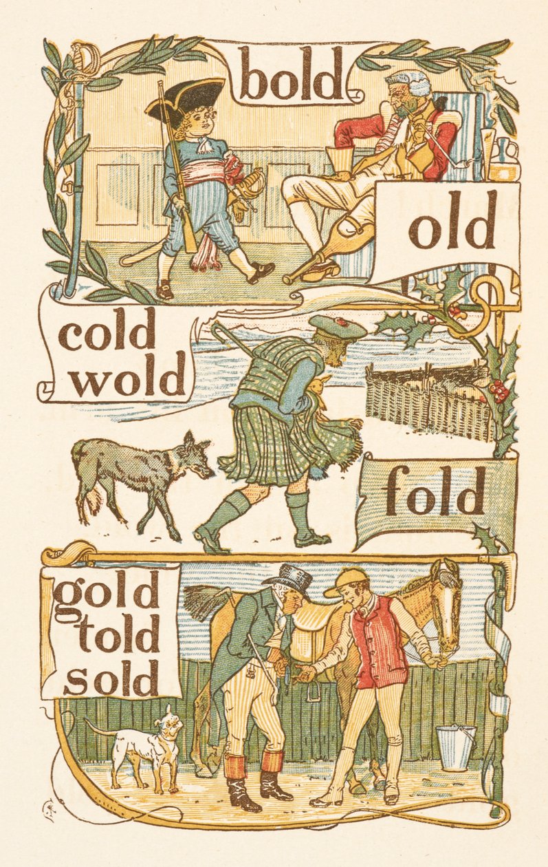 Palavras rimadas terminadas na letra D. Um rapaz vestido de soldado. Um escocês. Um Jockey. A cartilha dourada. de Walter Crane