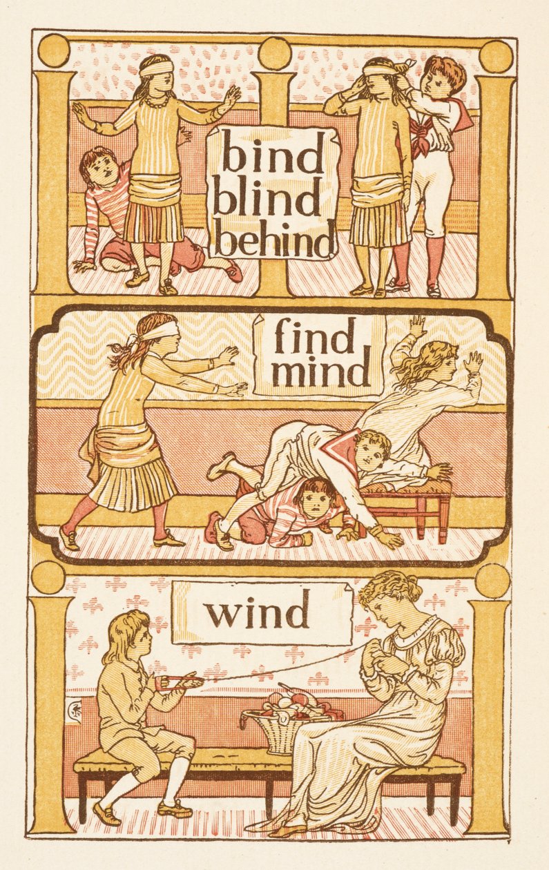 Palavras rimadas que terminam na letra D. Um jogo de buff do homem cego. Para ilustrar a utilização da letra i. A cartilha dourada. de Walter Crane