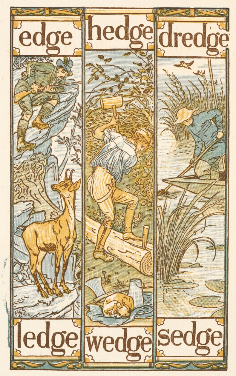 Palavras rimadas que terminam na letra E. A cartilha dourada. de Walter Crane