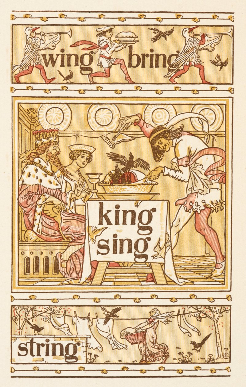Palavras rimadas terminadas na letra G. Pássaros Negros numa tarte. Uma linha de lavagem. O Primário dourado. de Walter Crane