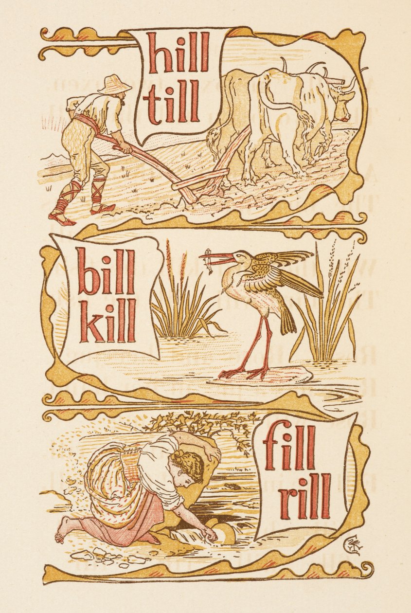 Palavras rimadas que terminam na letra L. Arado. Uma cegonha. A escorva dourada. de Walter Crane