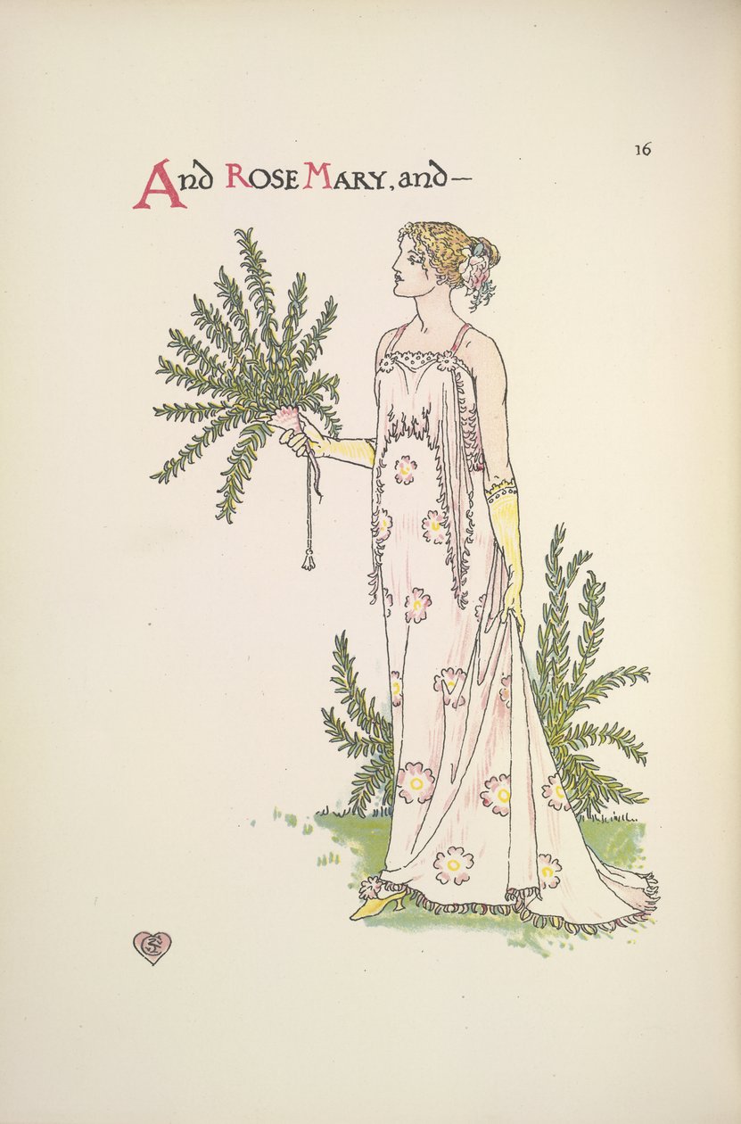 Rose Mary. Uma jovem mulher segurando uma planta de Walter Crane