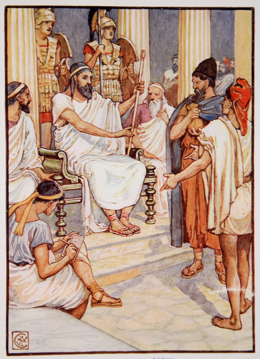 Sólon a libertar um escravo, c.595, ilustração de The Story of Greece de Mary Macgregor de Walter Crane