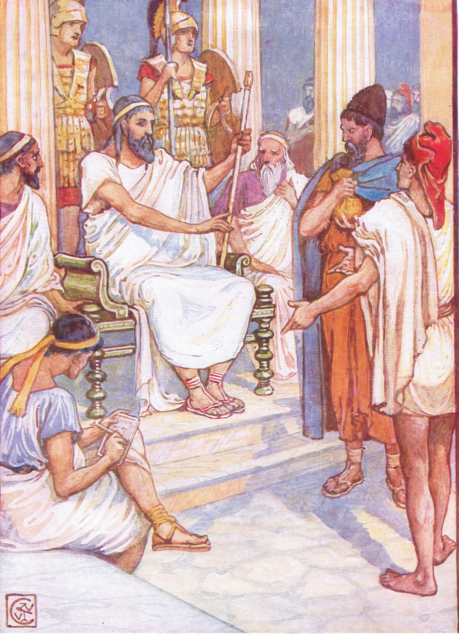 Sólon, o sábio legislador de Atenas, ilustração da História da Grécia, década de 1930 de Walter Crane