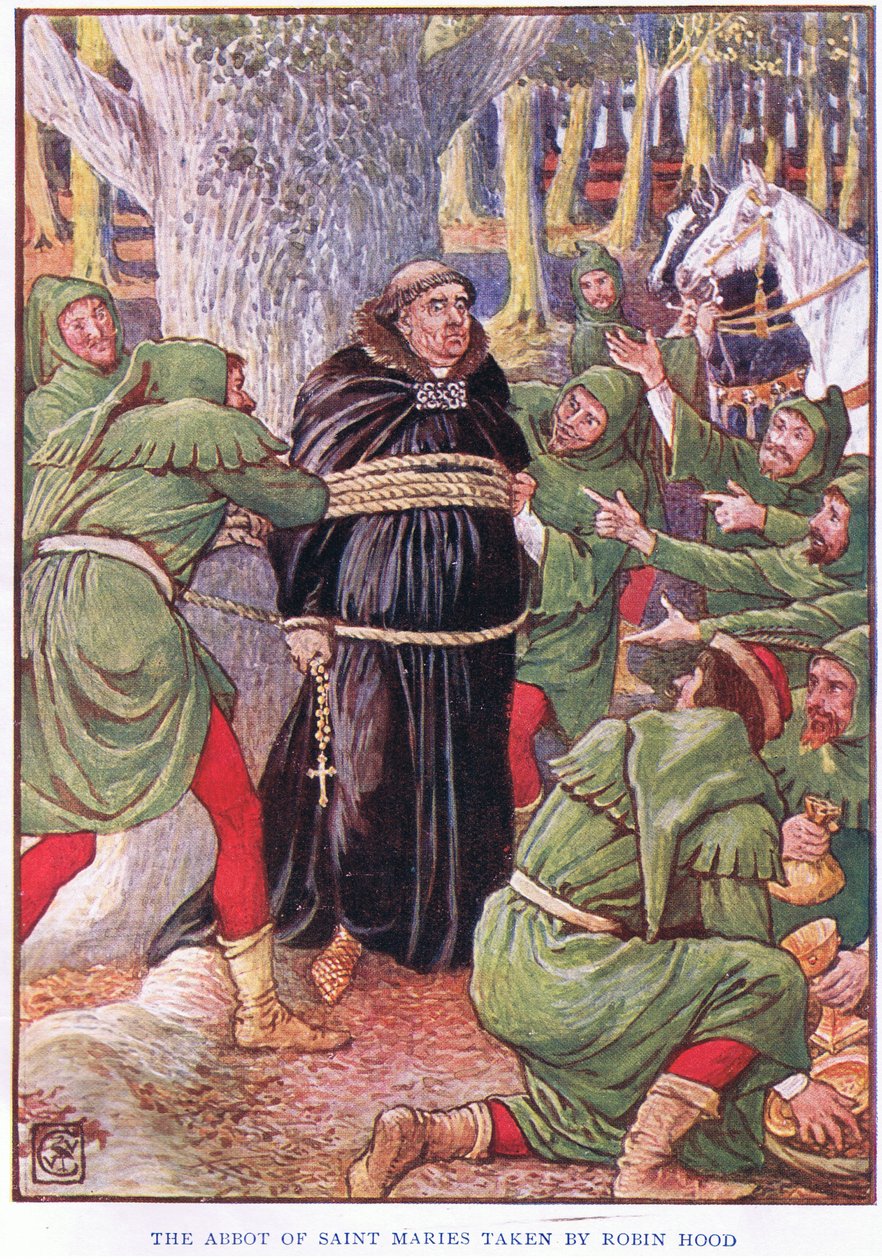 O abade de Saint Marie é tomado por Robin Hood, c.1920 de Walter Crane