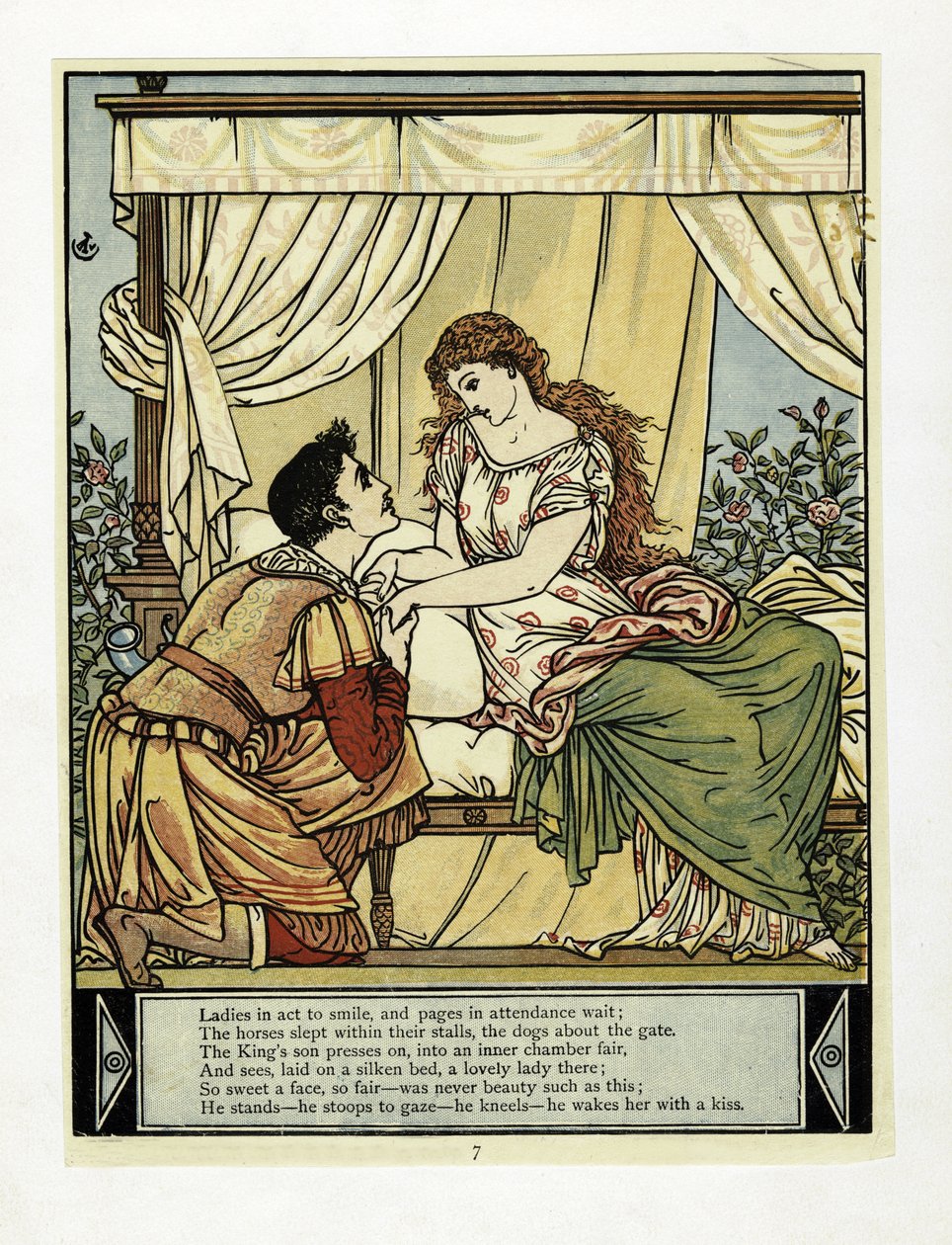 O Príncipe desperta a beleza, de The Blue Beard Picture Book, pub. 1879 (cor litho) de Walter Crane