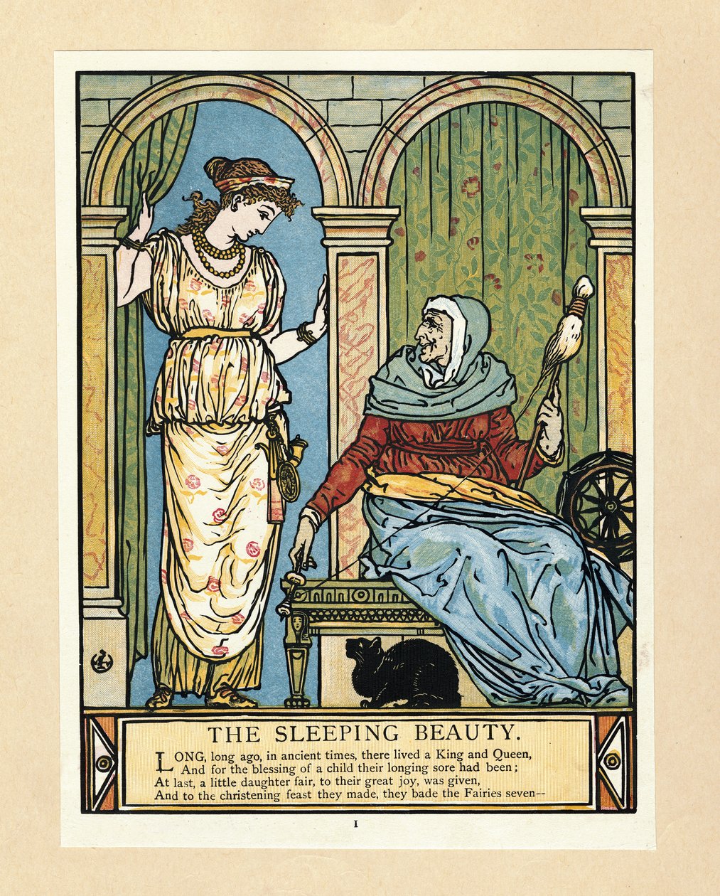 A Princesa aprende a girar, de The Blue Beard Picture Book, pub. 1879 (cor litho) de Walter Crane