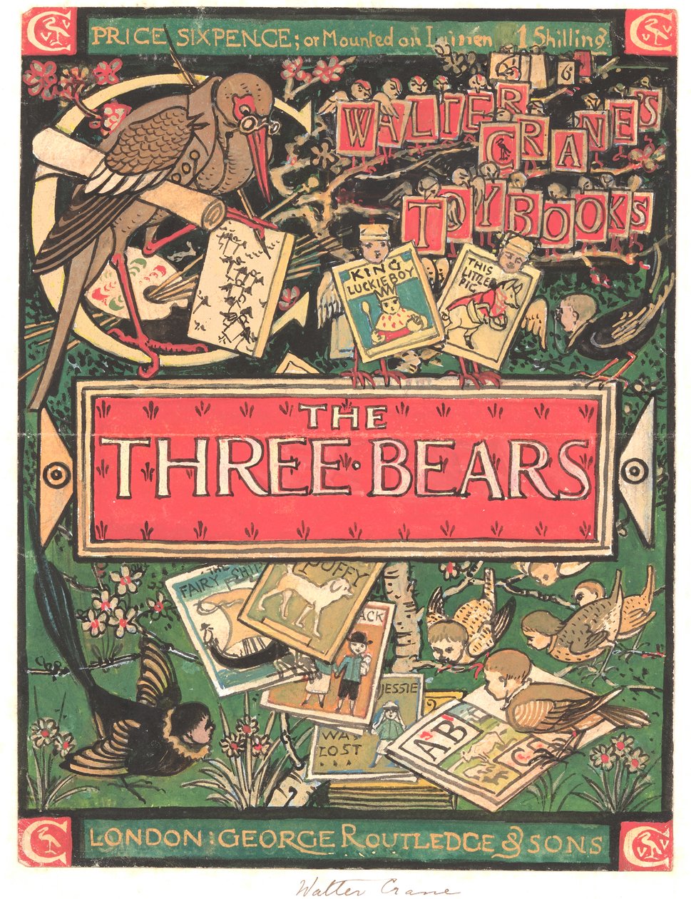 Os Três Ursos (aguarela, tinta e lápis sobre papel) de Walter Crane