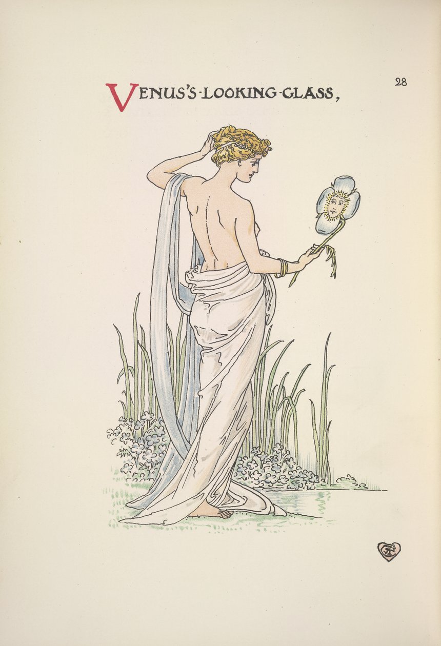 O vidro de Vénus. Uma mulher a admirar-se num espelho de Walter Crane