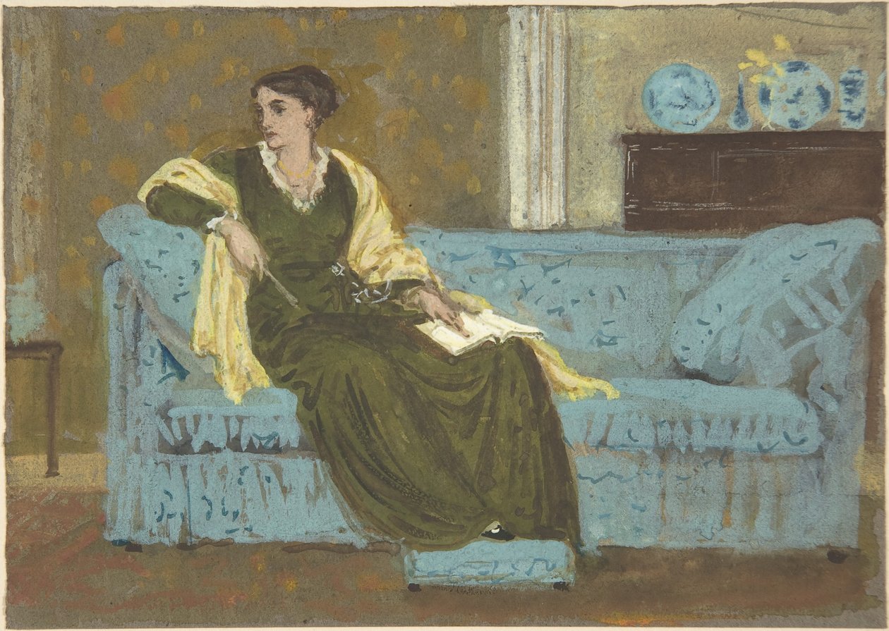 Mulher sentada num sofá de Walter Crane