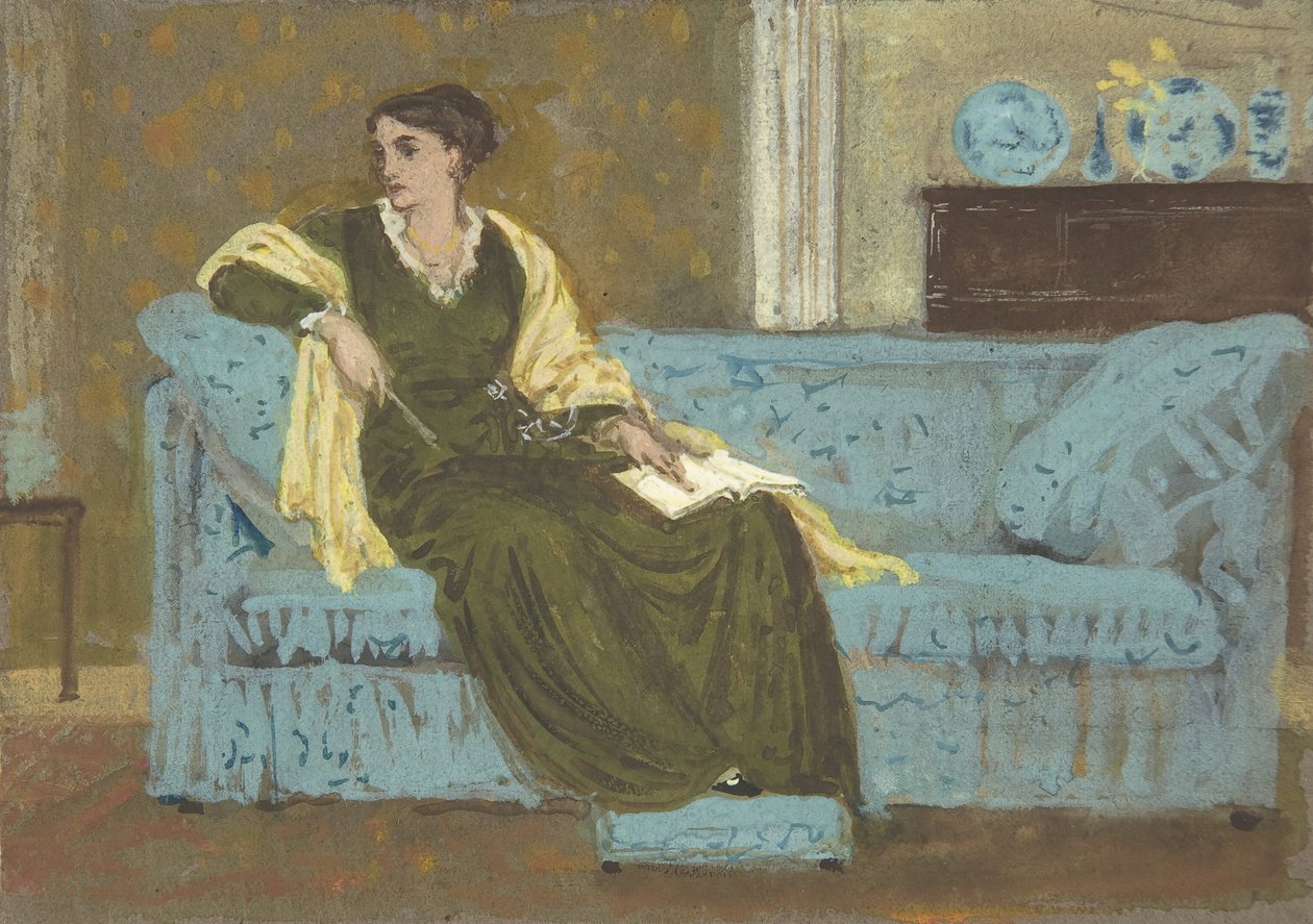 Mulher sentada num Sofá, 1865-1915. de Walter Crane