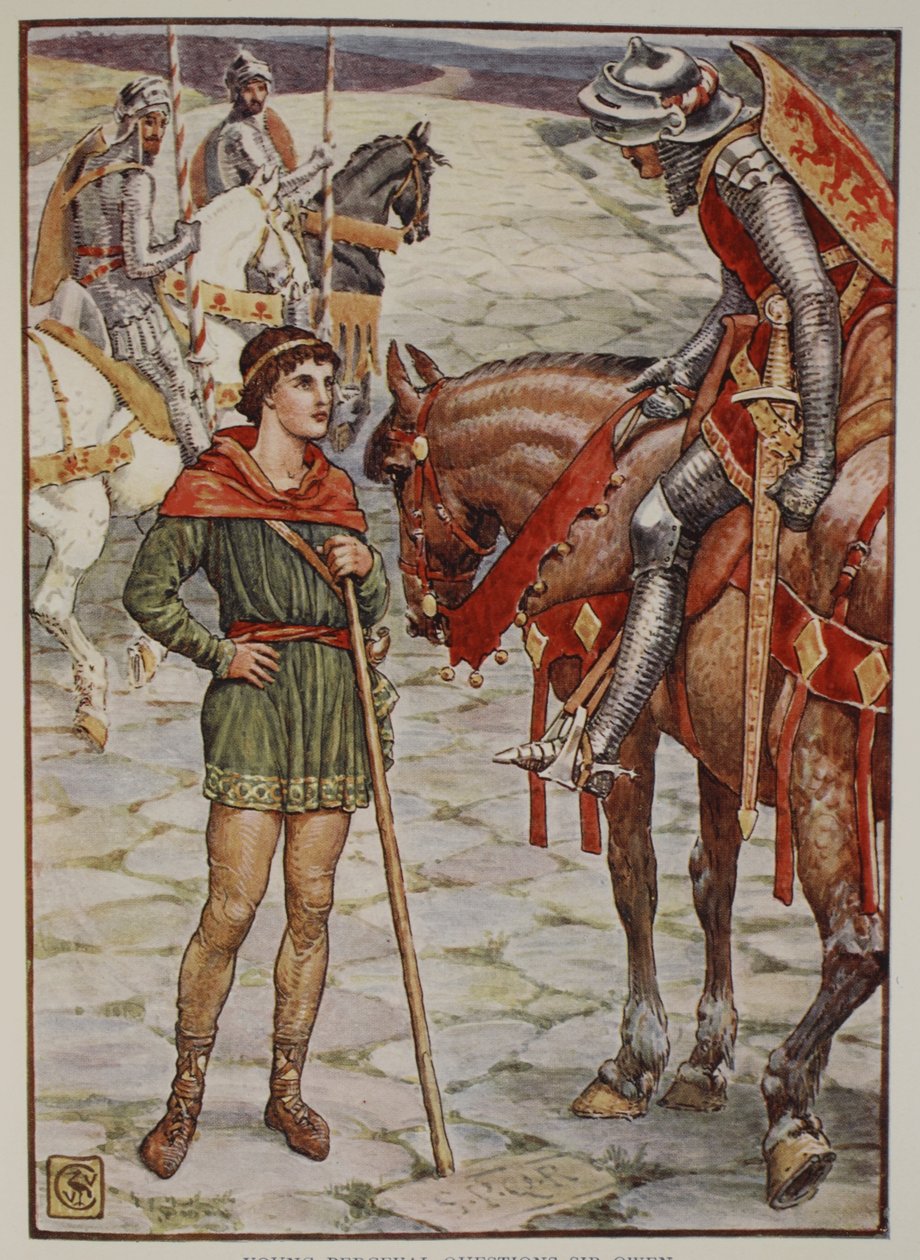 PERGUNTA DO JOVEM PERGUNTA: Sir Owen, de &39;Histórias dos Cavaleiros da Távola Redonda&39; de Henry Gilbert, primeira edição, 1911 de Walter Crane