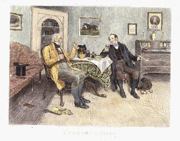 A Pipe and a Glass, publicado em 1896 (aquatint) de Walter Dendy (after) Sadler