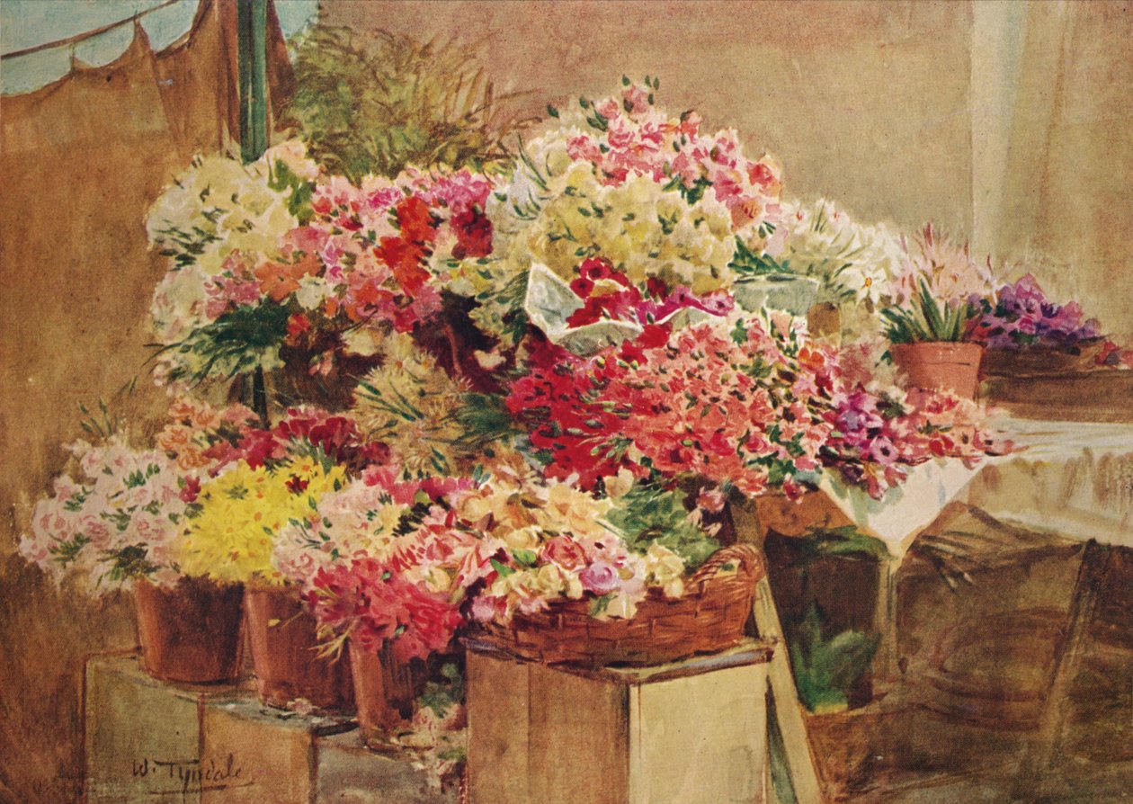 Barraca de flores em Mentone Market, c1910, 1912 de Walter Frederick Roofe Tyndale