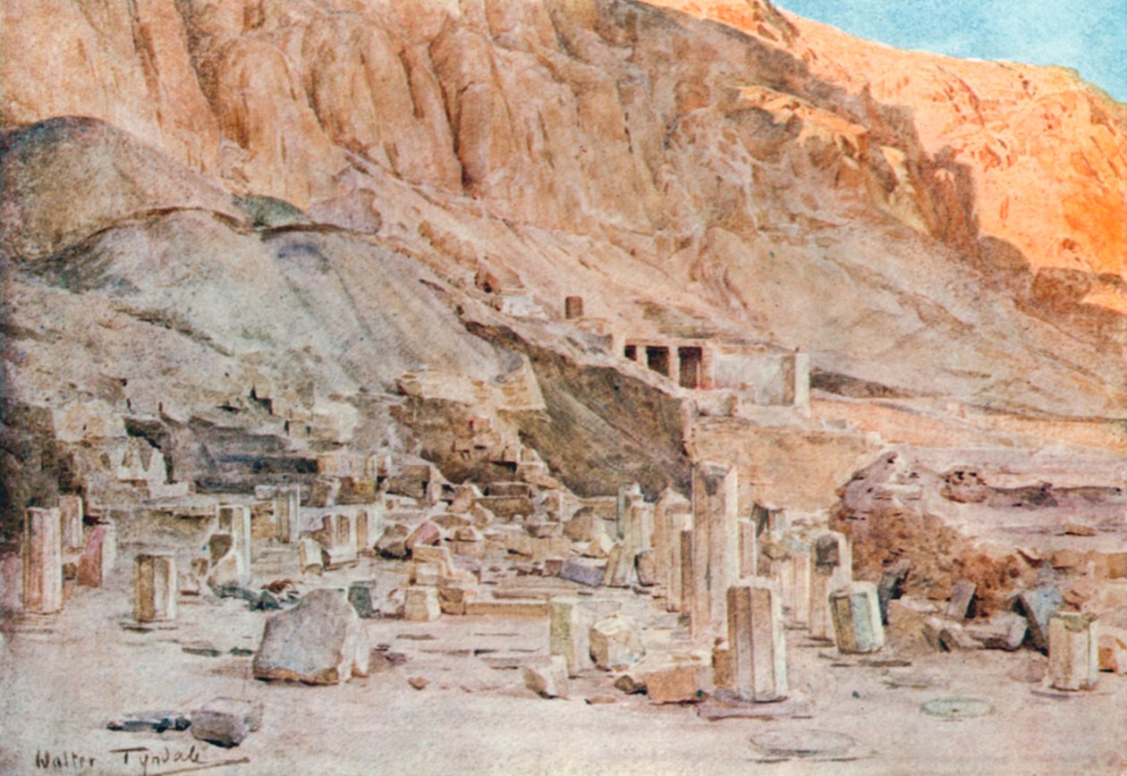 Ruínas do Templo de Mentuhotep em Tebas (litografia a cores) de Walter Frederick Roofe Tyndale