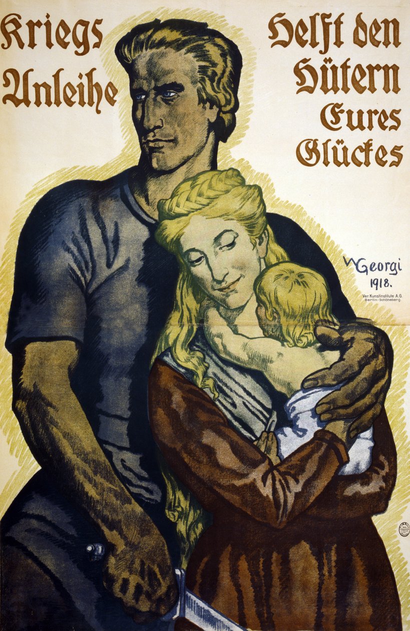 Primeira Guerra Mundial de 1914-1918. Cartaz alemão para subscritores de empréstimos de guerra de Walter Georgi