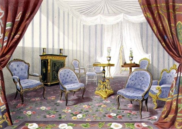 Palácio de Cristal, o Salão da Rainha, da Recoleção da Grande Exposição (litho colorido) de Walter Goodall