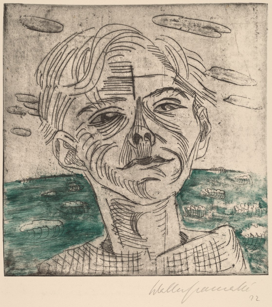 Homem no mar, autorretrato de Walter Gramatte