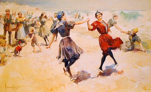 Frollicking on the Beach, c.1897 (aguarela no quadro de ilustração) de Walter Granville Smith