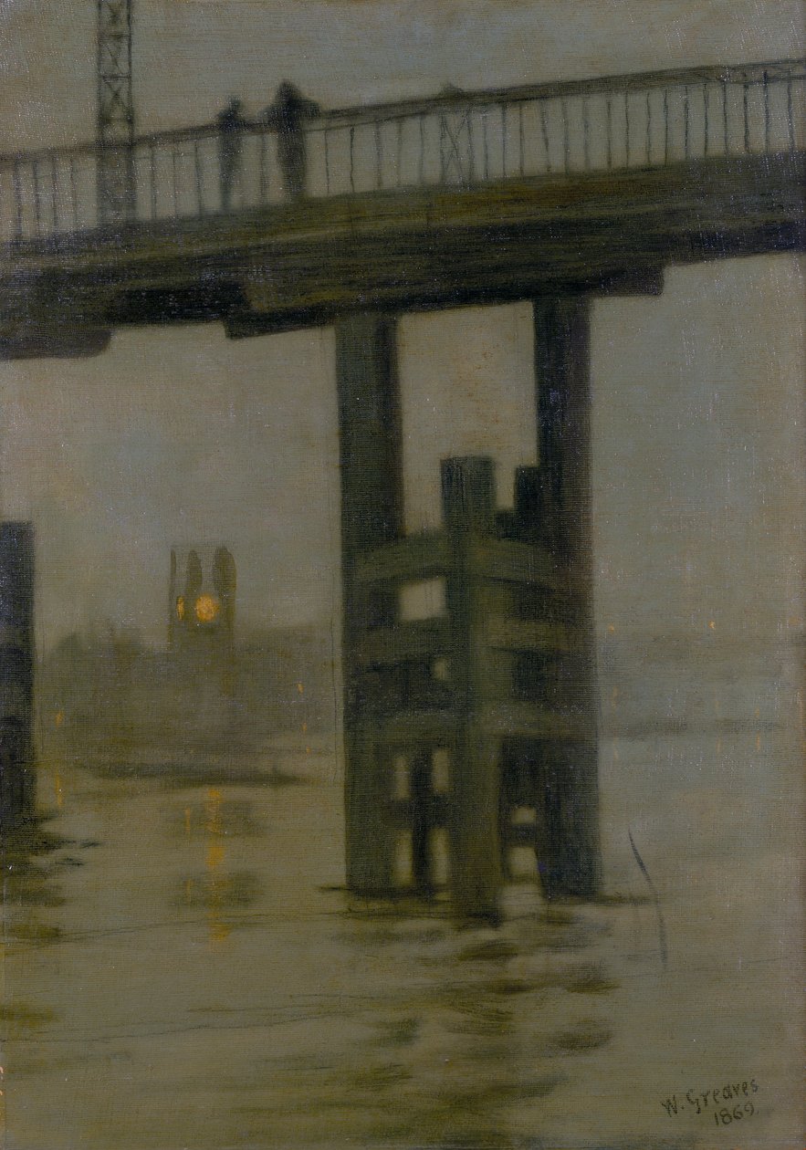 "Battersea Bridge - Misty Moonlight", final da década de 1870.   de Walter Greaves