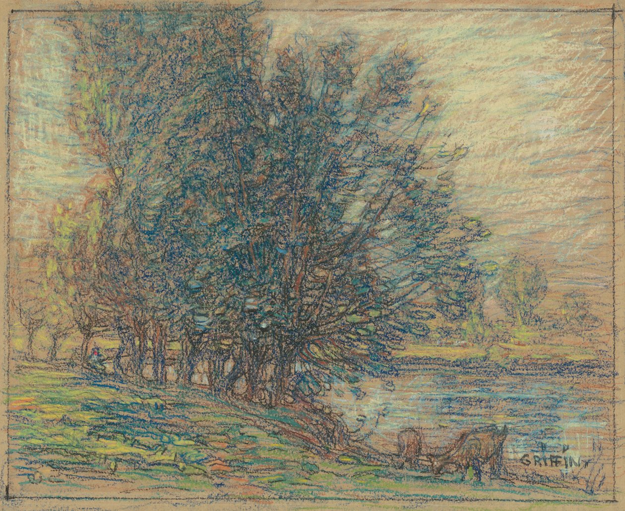 Willows, Longpre, França, c.1911-18 (pastel em papel wove) de Walter Griffin