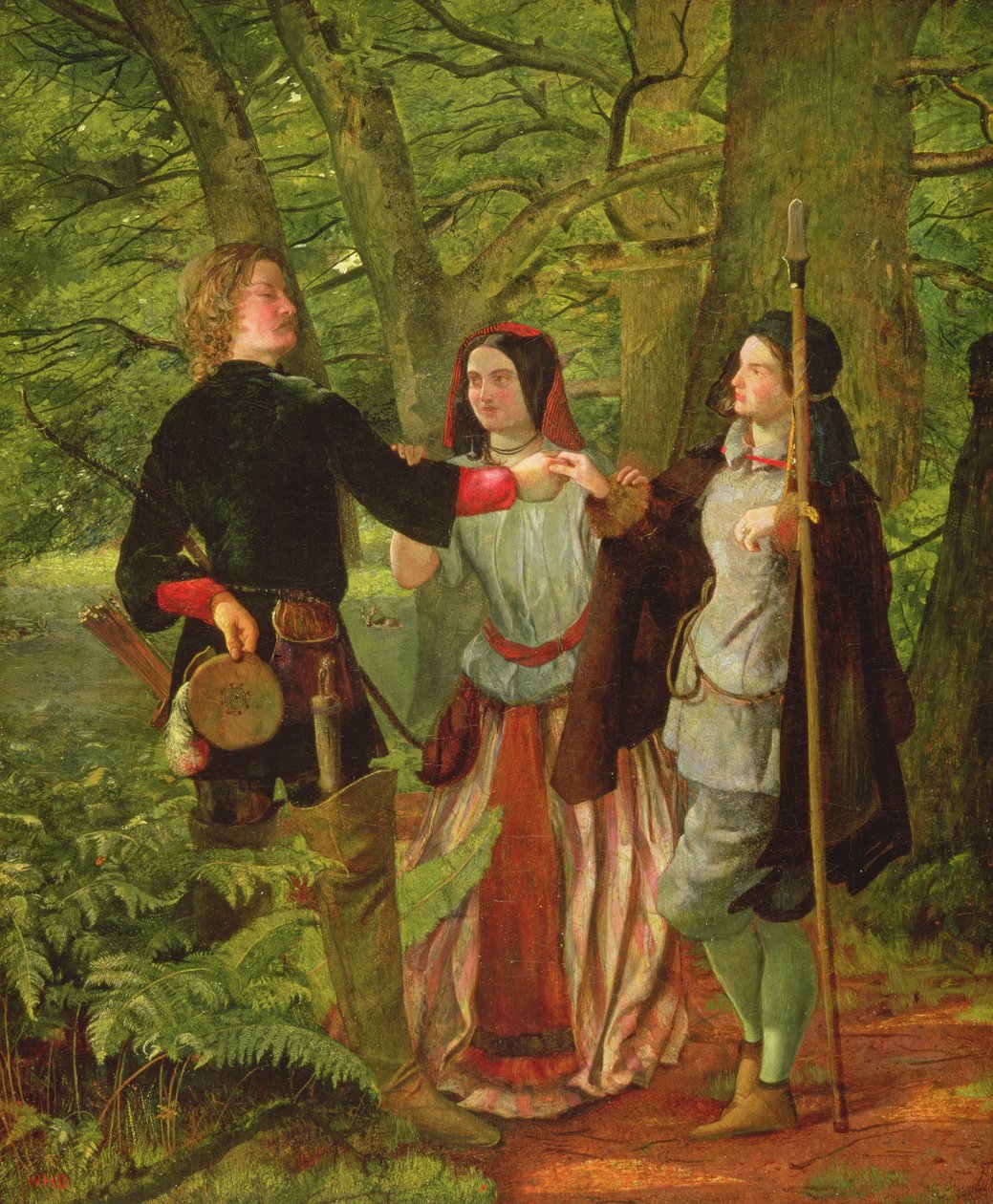 Como você gosta - Ato IV Cena I - Rosalind Explica Orlando na Cerimônia de Casamento ou O Casamento Simulado de Orlando e Rosalind, 1850 de Walter Howell Deverell