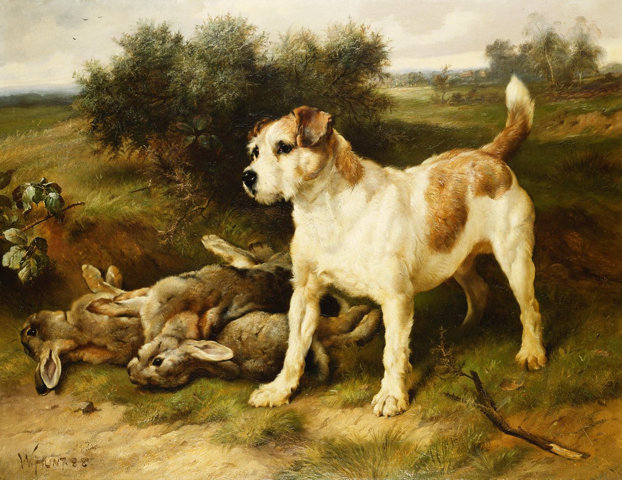 Um Fox Terrier com a Bolsa do Dia de Walter Hunt